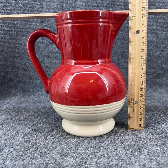 Vintage Emile Henry Red & Cream “Cerise” Ceramic 1L Pitcher Made In France - Picture 5 of 6